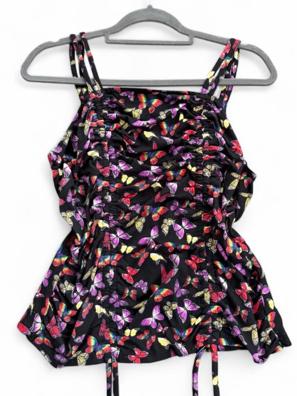 No Boundaries Black Tank Top with Multicolor Butterfly Print